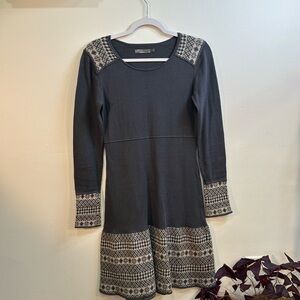 Prana Charcoal and Cream Patterned Long Sleeve Dress